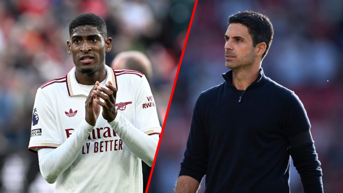 Split image of (L) Cristhian Mosquera after Liverpool vs Arsenal and (R) Mikel Arteta during Manchester United vs Arsenal.