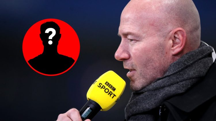 BBC Presenter Alan Shearer during the FA Cup match between Leicester City and Manchester United, inset, mystery icon.
