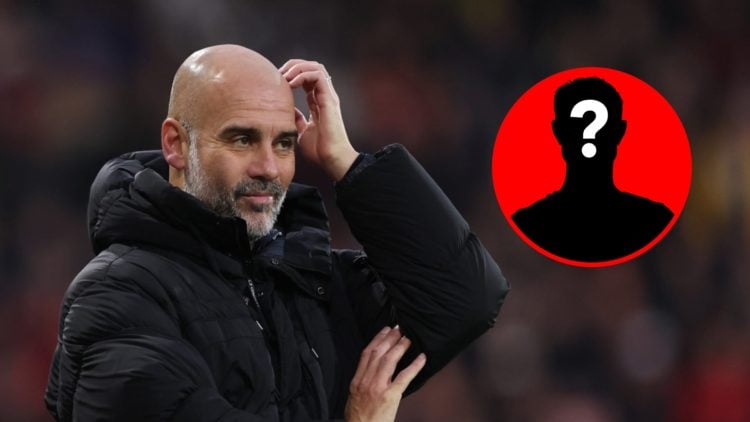 Pep Guardiola during the Premier League match between Bournemouth and Manchester City, inset, mystery icon.