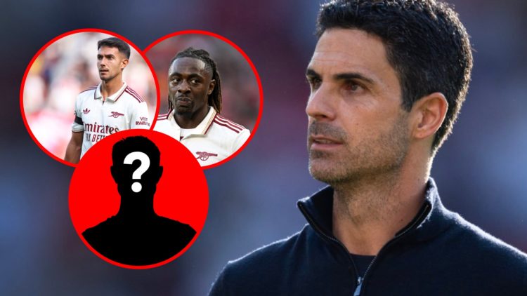 Mikel Arteta during the Premier League match between Manchester United and Arsenal, inset, Eberechi Eze during the Premier League match between Liv...
