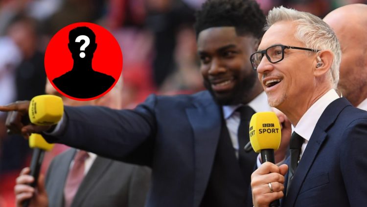 Gary Lineker and Micah Richards prior to The FA Cup Semi-Final between Manchester City and Liverpool, inset, mystery icon.