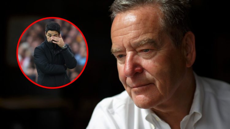 Portrait of presenter Jeff Stelling, inset, Mikel Arteta dejected during the Premier League match between Arsenal and Bournemouth.