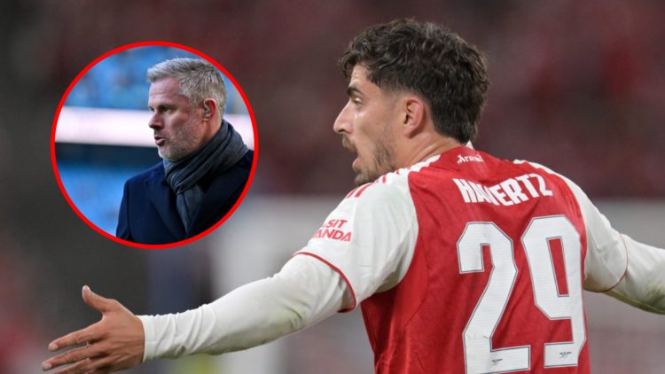 Kai Havertz during the Pre-Season Friendly between Arsenal and Tottenham Hotspur, inset, Jamie Carragher during the Premier League match between Ma...