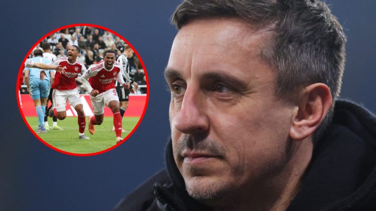Pundit Gary Neville during the Barclays Women's Super League match between Manchester City and Manchester United, inset, Arsenal celebrate scoring ...