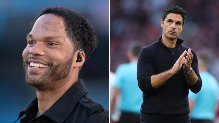 BT Sport pundit Joleon Lescott ahead of the Premier League match between Manchester City and Arsenal FC at Etihad Stadium (L), Mikel Arteta, Manage...