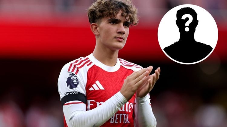 Max Dowman of Arsenal applauds the fans after the Premier League match between Arsenal and Leeds United at Emirates Stadium, with mystery player in...