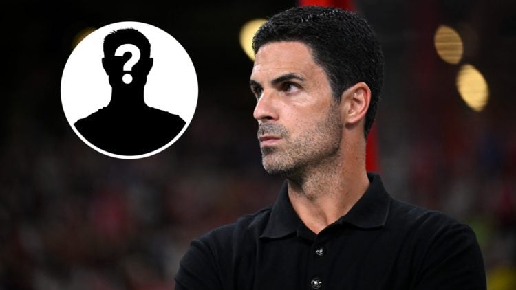 Mikel Arteta, Manager of Arsenal, looks on during the Pre-Season Friendly between Arsenal FC and Newcastle United, with mystery player inset.