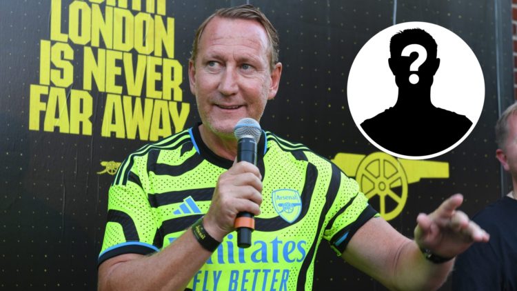Ray Parlour is interviewed at the Arsenal Supporters Party in Los Angeles, with mystery player inset.
