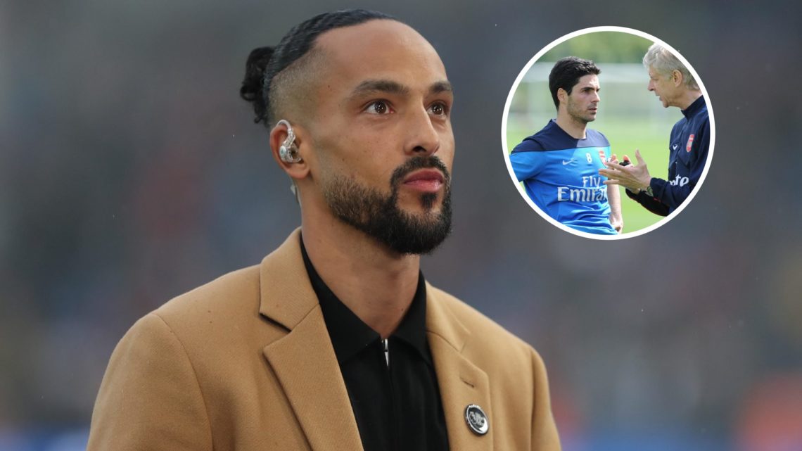 Theo Walcott with inset of Arsenal manager Mikel Arteta and Arsene Wenger