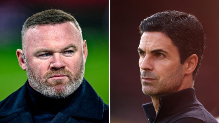Wayne Rooney participates in the match between PSV and Arsenal at the Philips Stadium for the UEFA Champions League (L), Mikel Arteta, Manager of A...