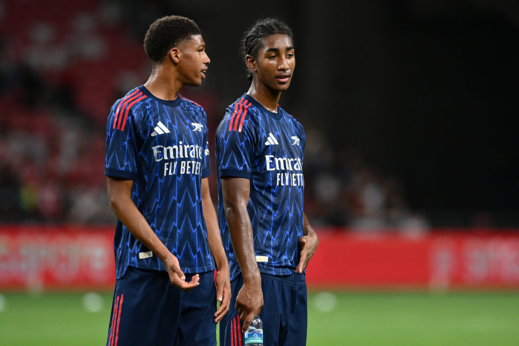 Andre Harriman-Annous and Marli Salmon speaking to each other after an Arsenal friendly