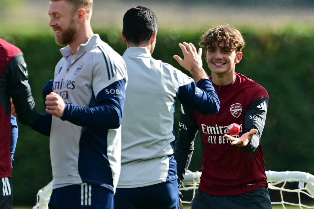 Max Dowman takes part in a team training session at the Arsenal Training centre.