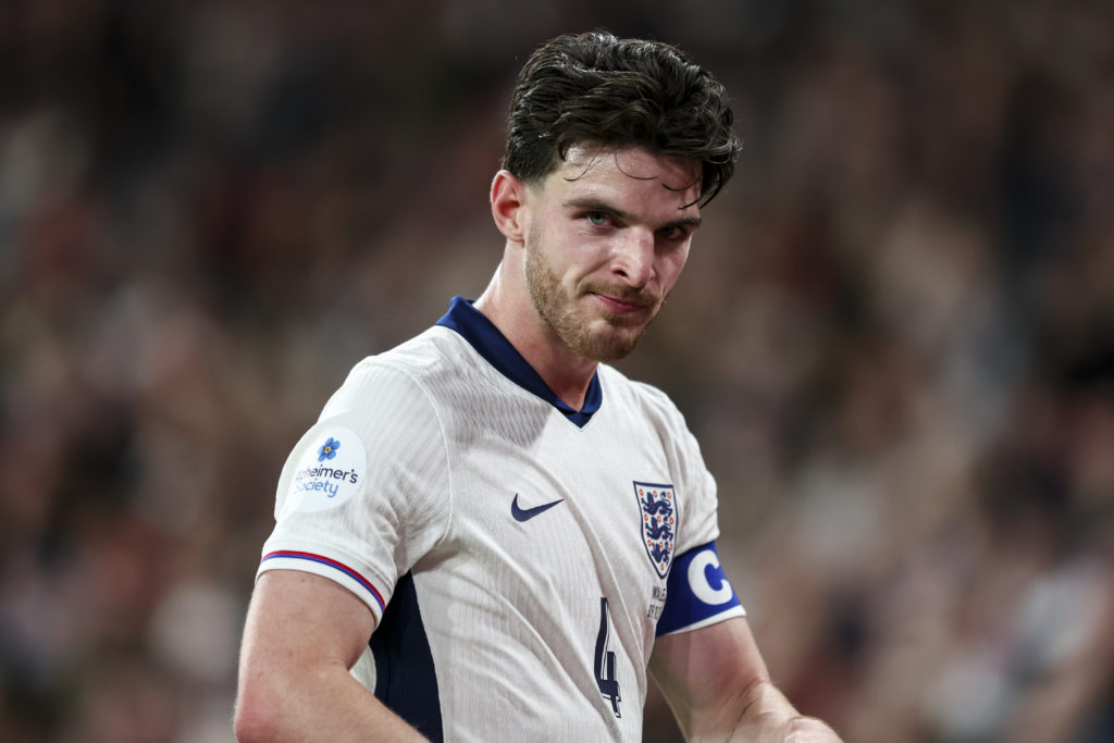 Declan Rice looks on during an England game in which he is the captain