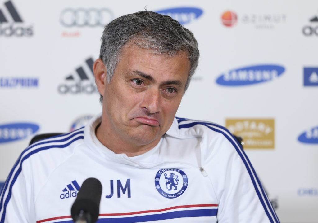 Jose Mourinho reacts during a press conference ahead of a Chelsea game