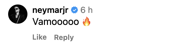 A screen grab of Neymar's comment on Gabriel Jesus' Instagram post teasing injury return.