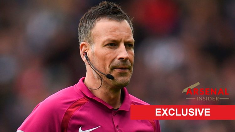 Image of Referee Mark Clattenburg looking on during a game, overlaid the Arsenal Insider site logo and an Exclusive banner