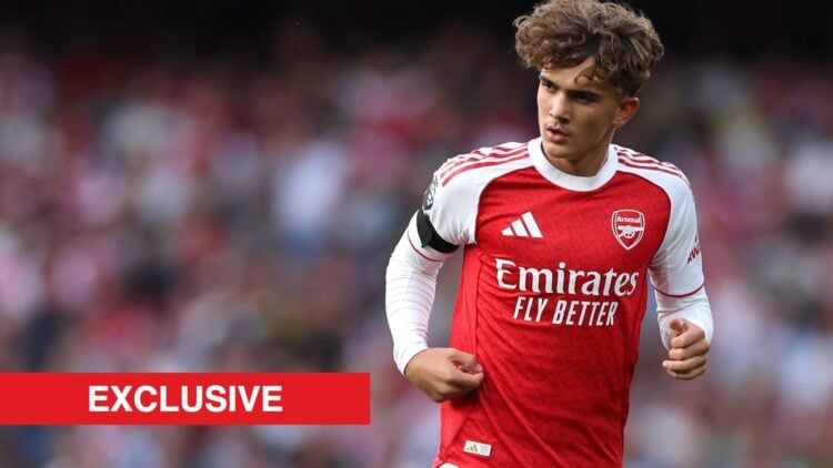 Max Dowman of Arsenal during the Premier League match between Arsenal and Leeds United at Emirates Stadium, with Arsenal Insider Exclusive Banner.