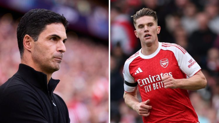 Split image of (L) Mikel Arteta looking on during a match and (R) Viktor Gyokeres in action for Arsenal