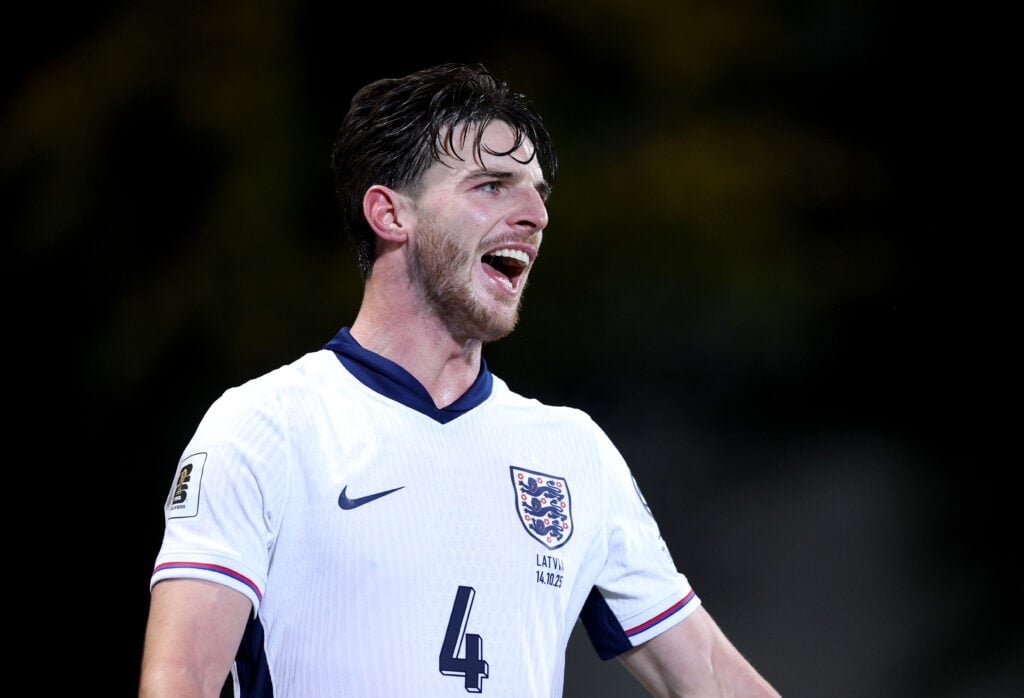 Declan Rice reacts during an England World Cup qualifier against Latvia