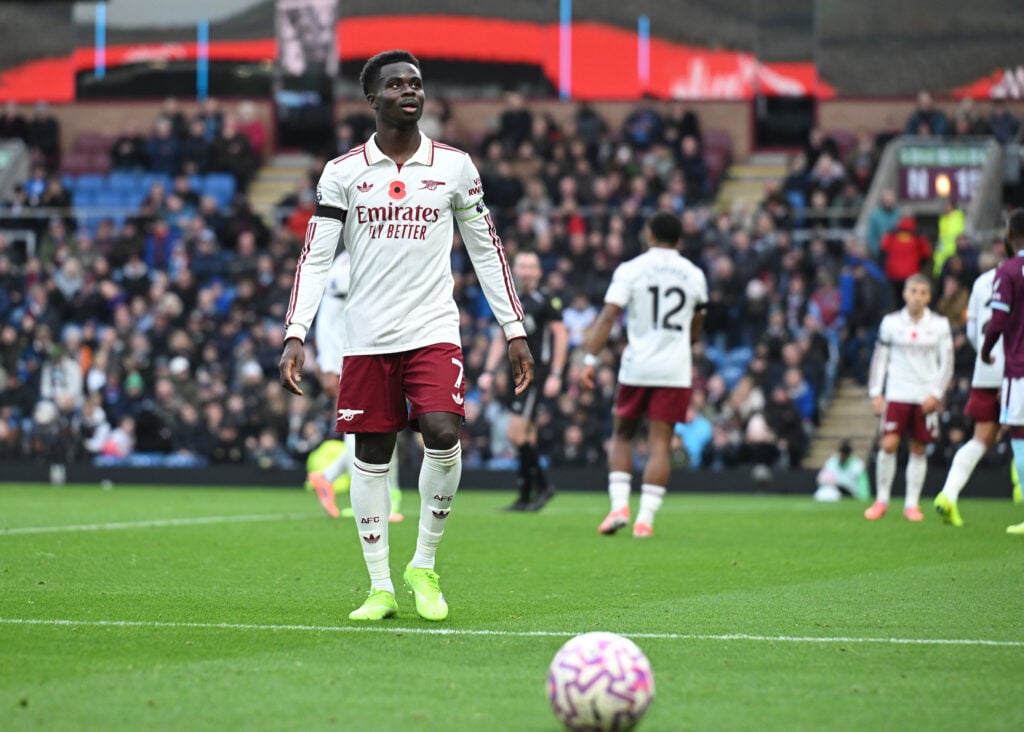 Bukayo Saka looking on during an Arsenal game