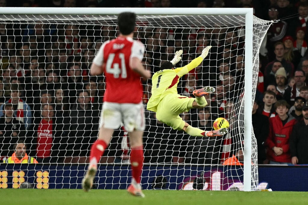 David Raya during Arsenal v Tottenham Hotspur in the Premier League.