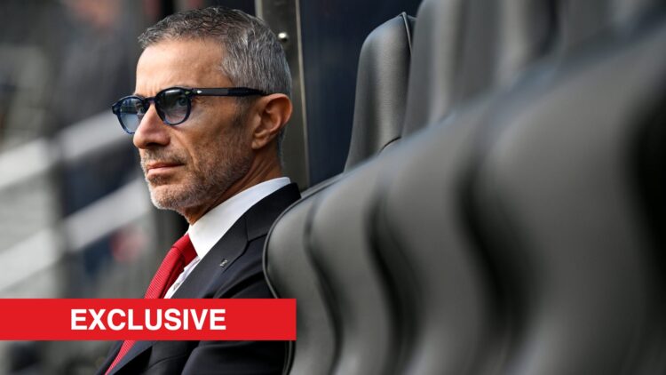Andrea Berta, Sporting Director of Arsenal, sits in the dugout prior to the Premier League match between Newcastle United and Arsenal, with Arsenal...