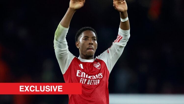 Myles Lewis-Skelly of Arsenal celebrates after winning the UEFA Champions League 2025/26 League Phase MD2 match between Arsenal FC and Olympiacos F...