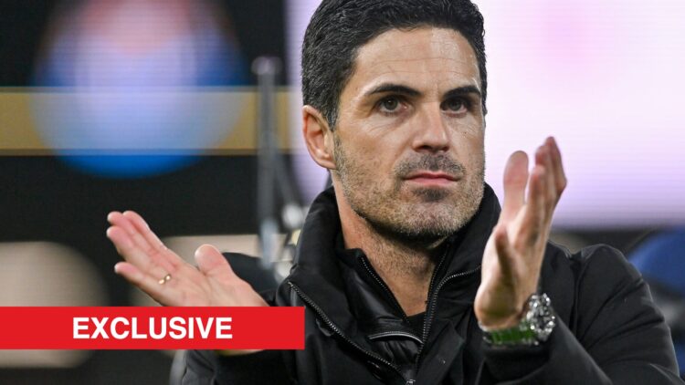 Mikel Arteta manager of Arsenal applauds the fans during the Premier League match between Fulham and Arsenal, with Arsenal Insider Exclusive Banner