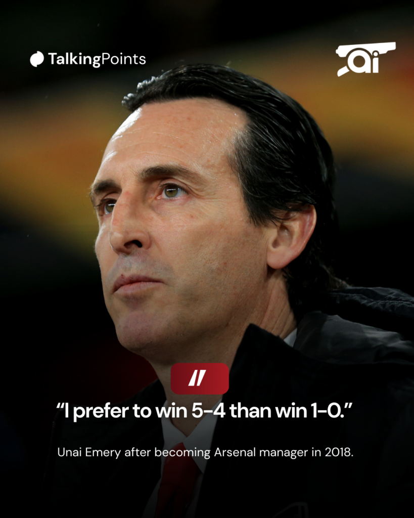 A graphic to show Unai Emery’s comment when he was first named Arsenal manager. 
