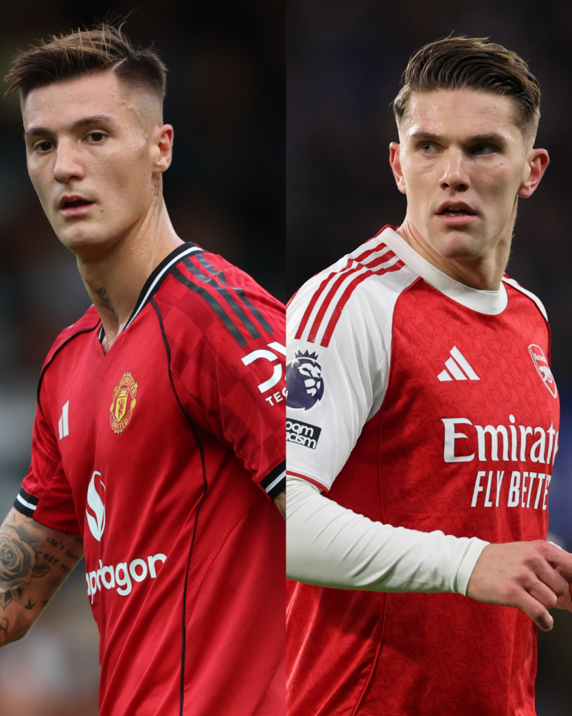 Split image of Arsenal's Viktor Gyokeres and Manchester United striker Benjamin Sesko.