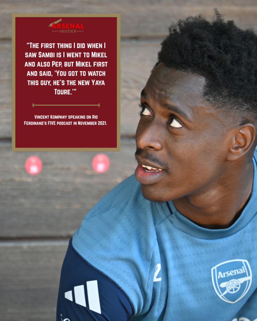 A graphic to show Vincent Kompany's comments on Albert Sambi Lokonga.