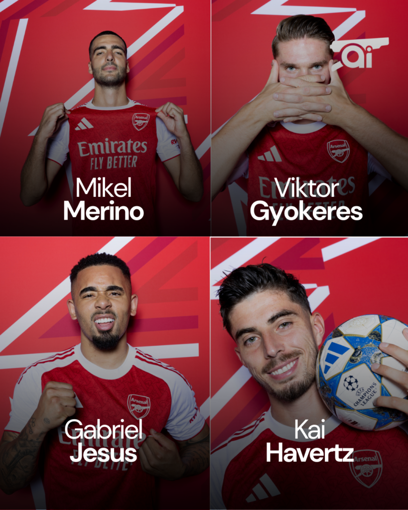 Arsenal's list of strikers: Mikel Merino, Kai Havertz, Gabriel Jesus and Viktor Gyokeres.