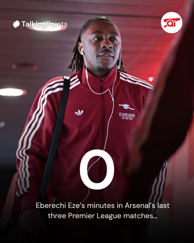 Eberechi Eze's minutes in Arsenal's last three Premier League matches