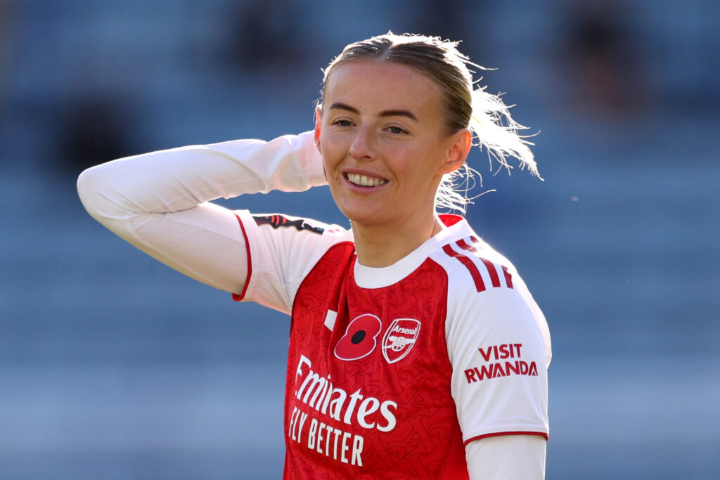 Chloe Kelly smiles during an Arsenal game