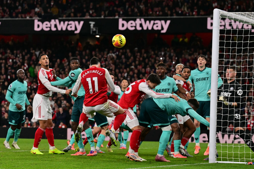 Gabriel Martinelli misses a header from close range during Arsenal vs Wolves
