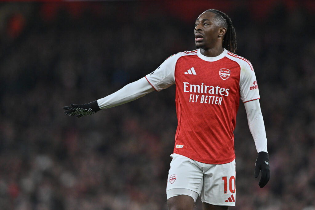 Eberechi Eze in action for Arsenal against Wolves