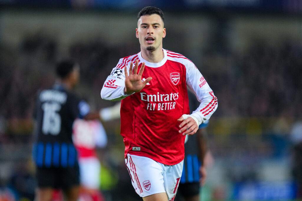Gabriel Martinelli celebrates after scoring for Arsenal