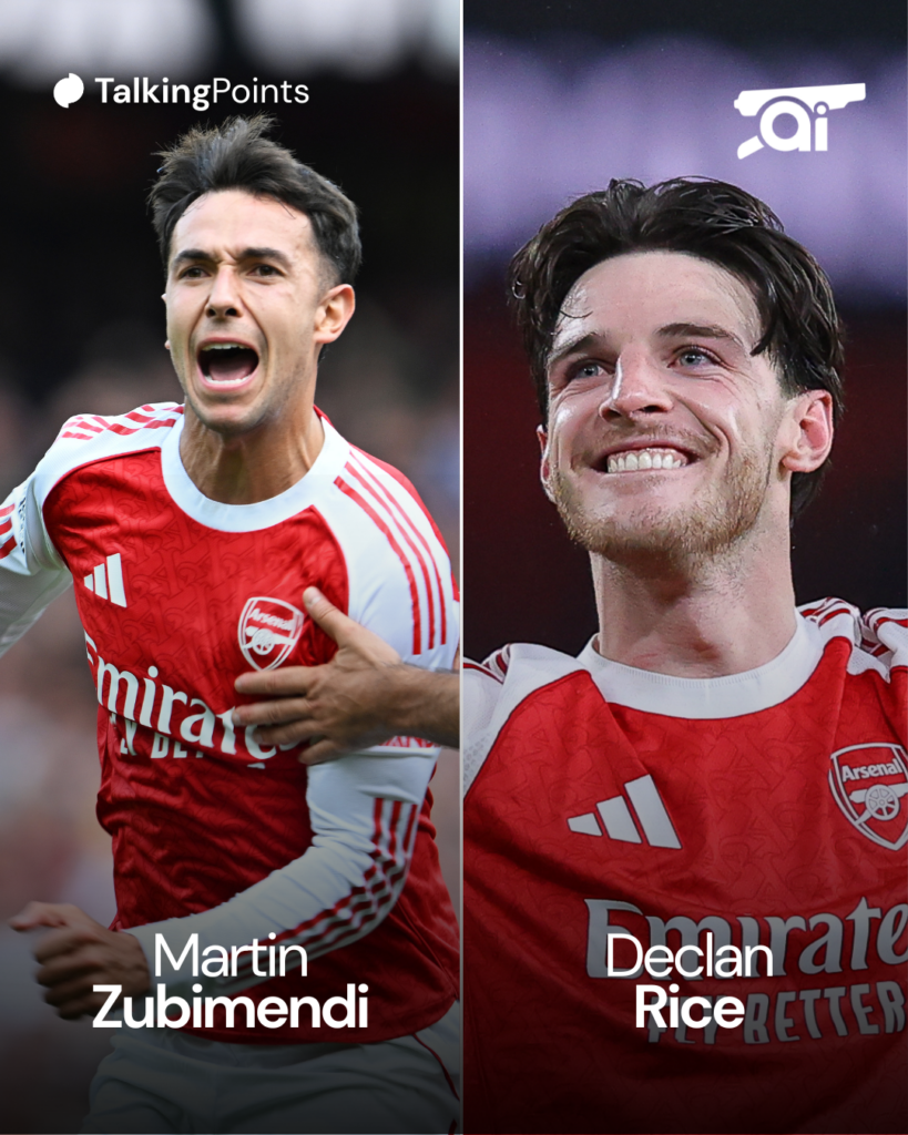 Arsenal duo Martin Zubimendi and Declan Rice.