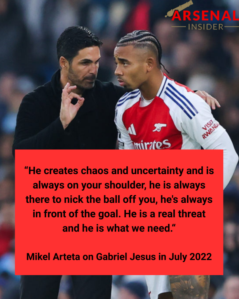 Mikel Arteta on Gabriel Jesus