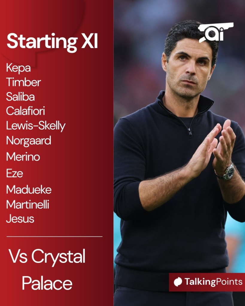 Arsenal vs Crystal Palace confirmed XI