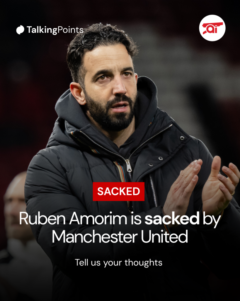 A graphic commenting on Ruben Amorim's dismissal at Manchester United.
