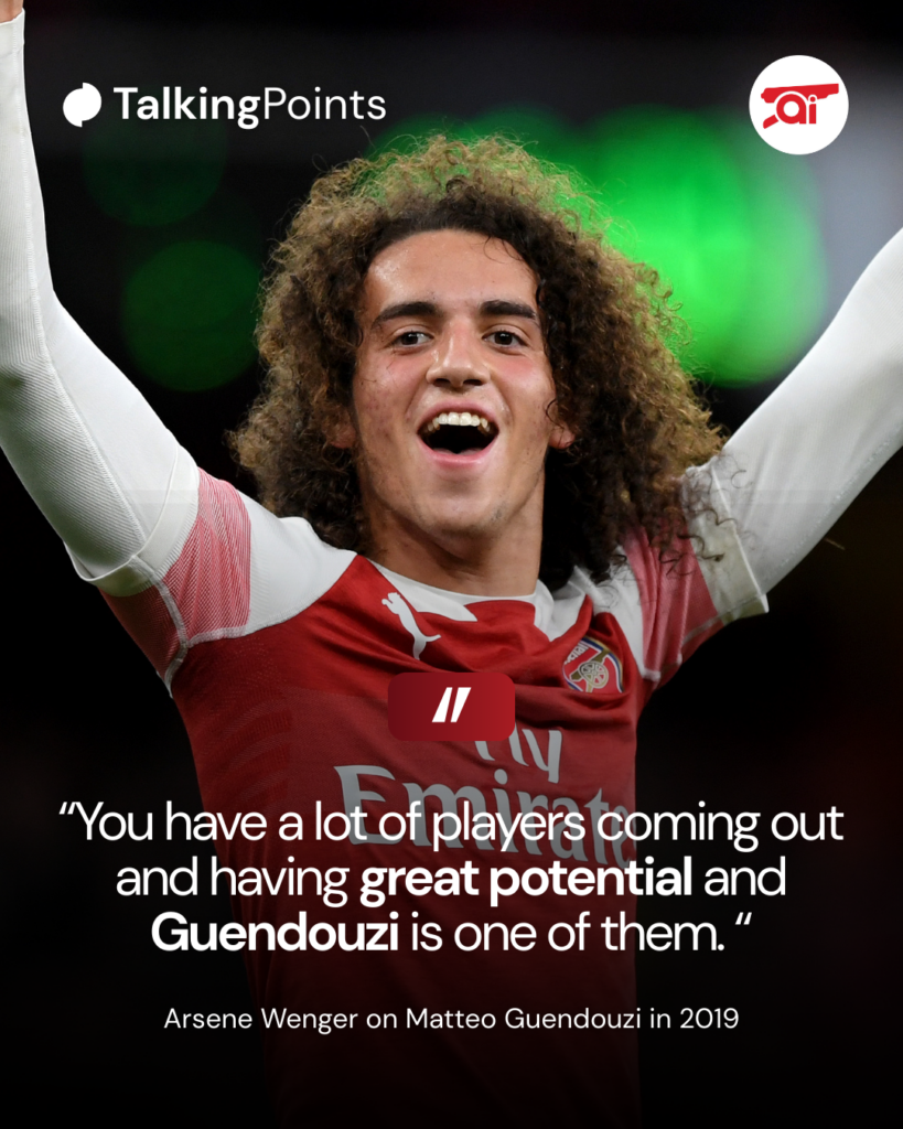 A graphic to show Arsene Wenger's comments about former Arsenal midfielder Matteo Guendouzi.