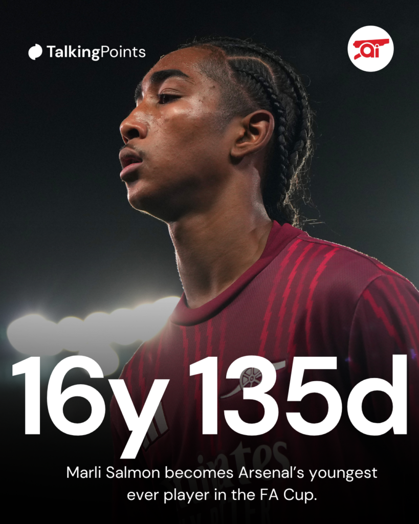 A graphic to show that Marli Salmon is Arsenal's youngest ever player in the FA Cup.