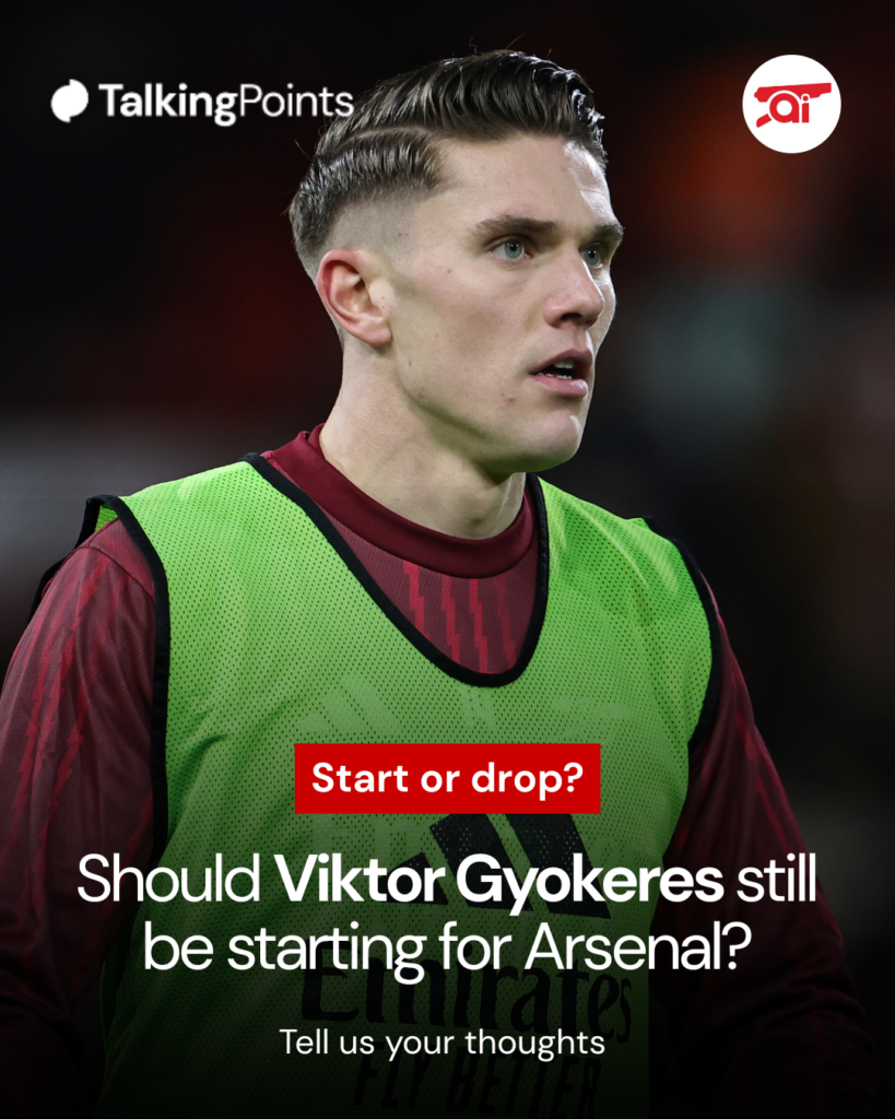 A graphic of Viktor Gyokeres asking Arsenal fans if he should be dropped.