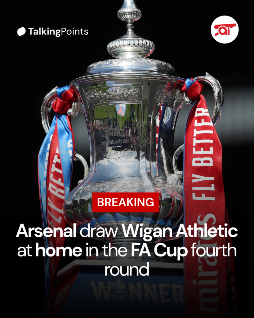 A graphic confirming the result of Arsenal's FA Cup Fourth Round draw.