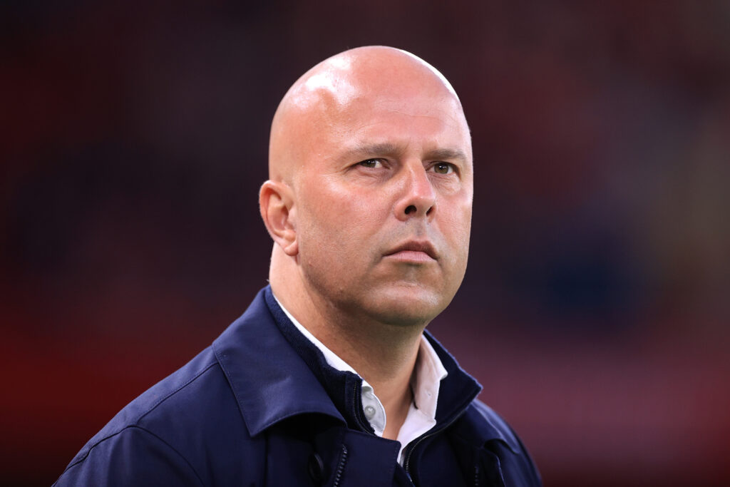 Arne Slot looking on during a Liverpool game