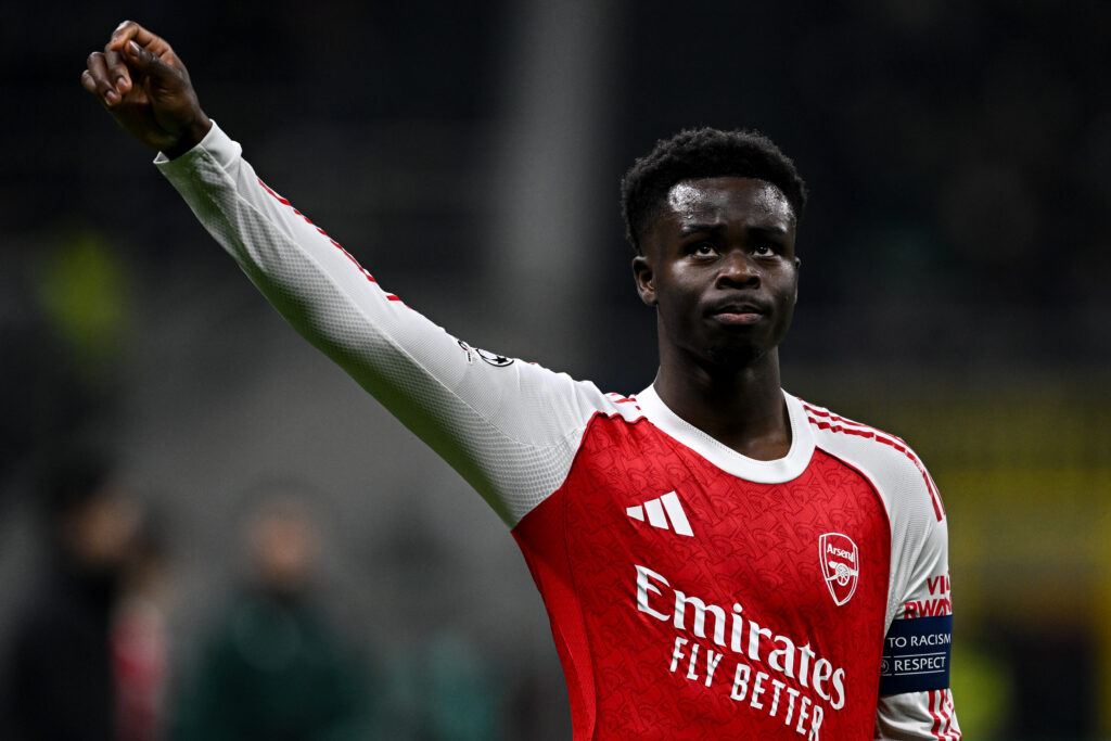 Bukayo Saka looking on during an Arsenal game