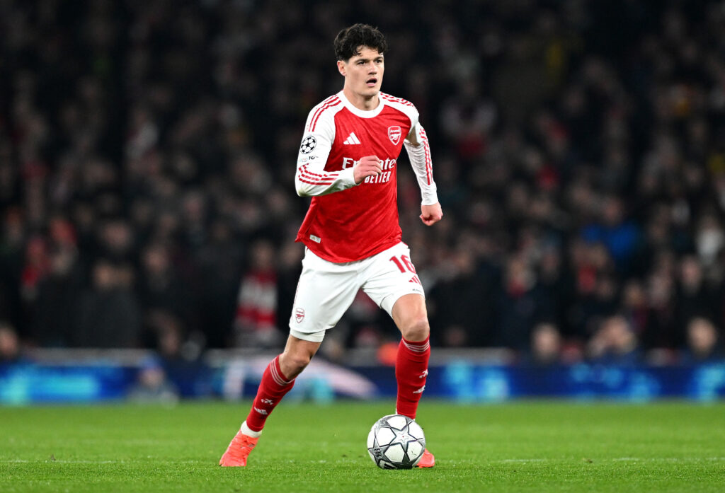 Christian Norgaard in action for Arsenal vs FC Kairat in the Champions League