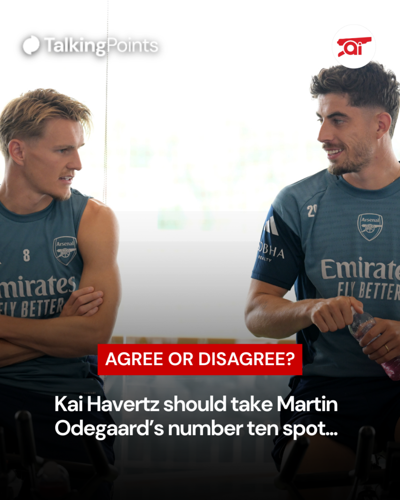 Martin Odegaard and Kai Havertz of Arsenal during a training session at Singapore Sports Hub.