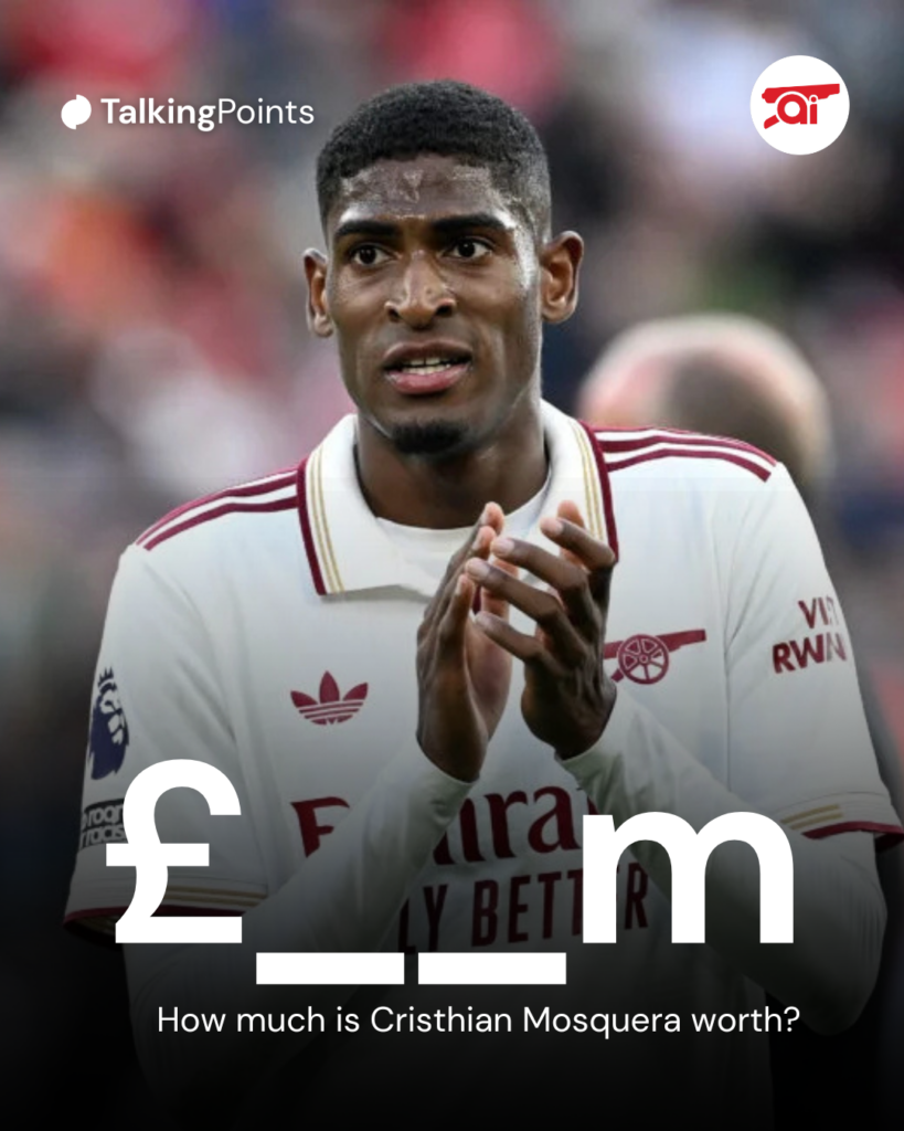 Image of Cristhian Mosquera with a fill-in-the-blank style space asking readers to guess his current transfer value